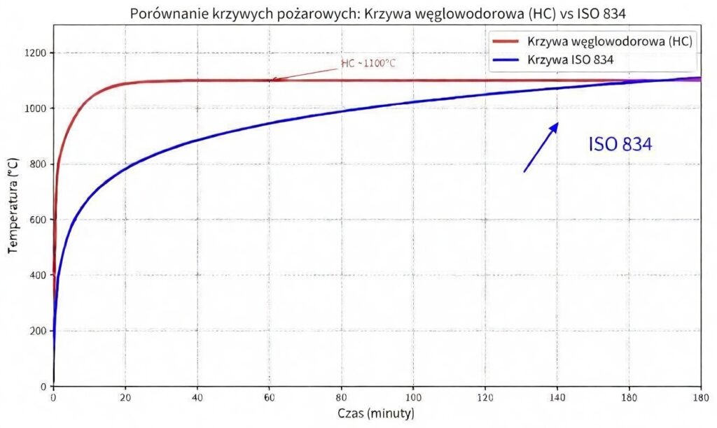 Krzywa pożarowa węglowodorowa vs krzywa standardowa