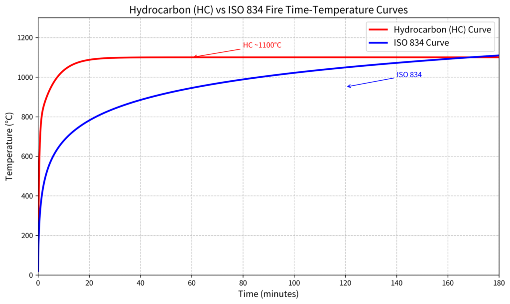 Kurvan för kolvätebränder vs cellulosa-brandkurva